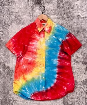 Big Bud Press Shirt Small Mens Shaved Ice Tie Dye Rainbow Short Sleeve Button